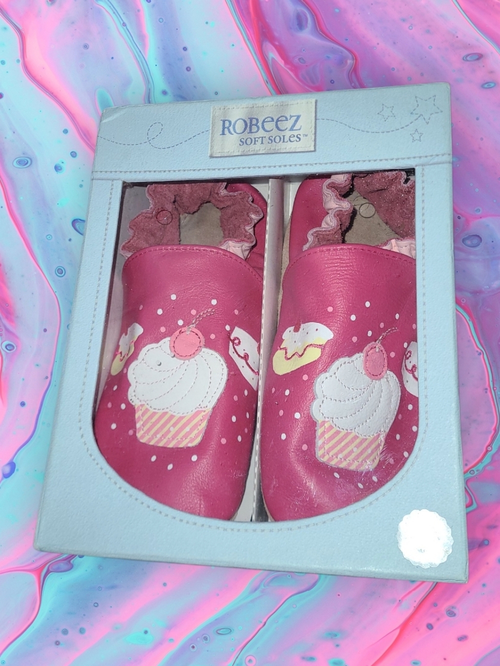 Robeez 4-5 toddler Fuschia cupcakes soft shoes